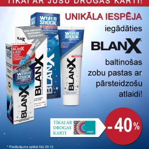 DROGAS akcijas baneris BLANX zobu pastām